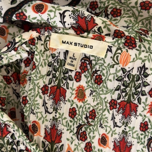 Max Studio White Flowy Floral Peplum Peasant Boho Crewneck Top Size Large - Picture 9 of 11